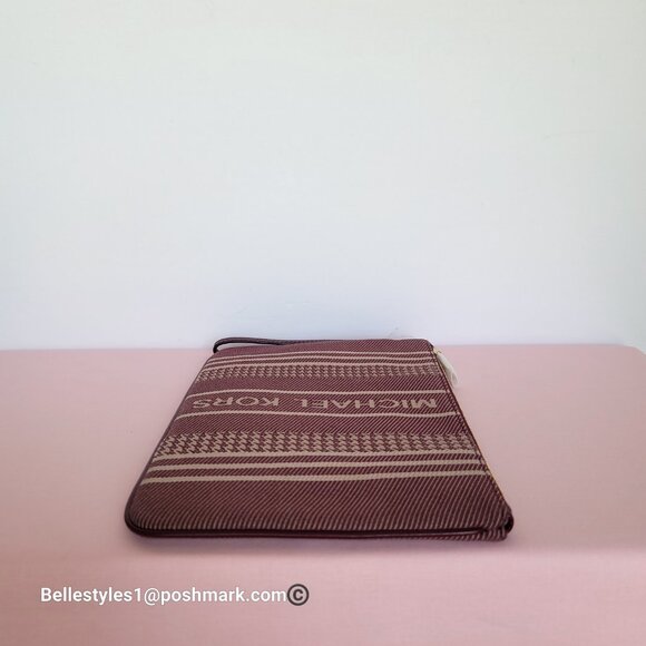 MICHAEL KORS Jet Set Signature Jacquard Large Zip Pouch Wristlet- Dark Berry ⭐ - Picture 8 of 16